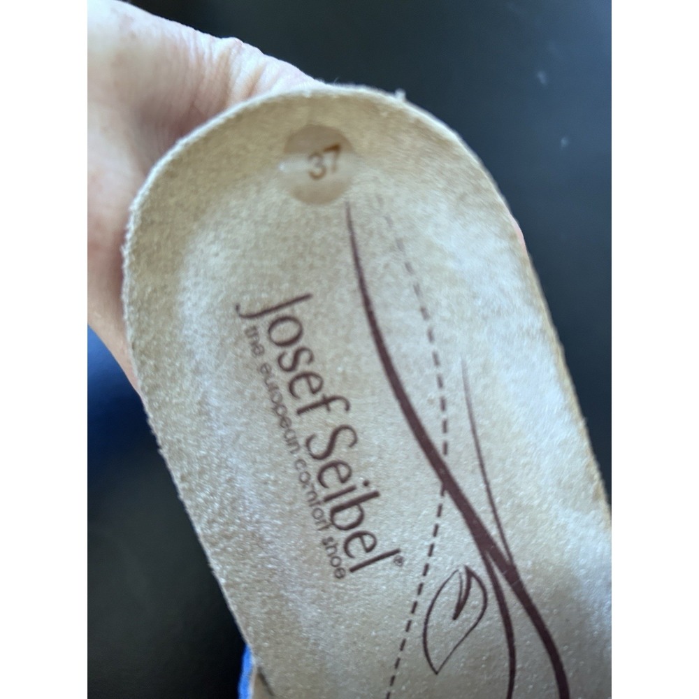 Josef Seibel Meike Navy Leather Slides Mid Wedge Sandals EUR 37 US 6.5 - Picture 10 of 11
